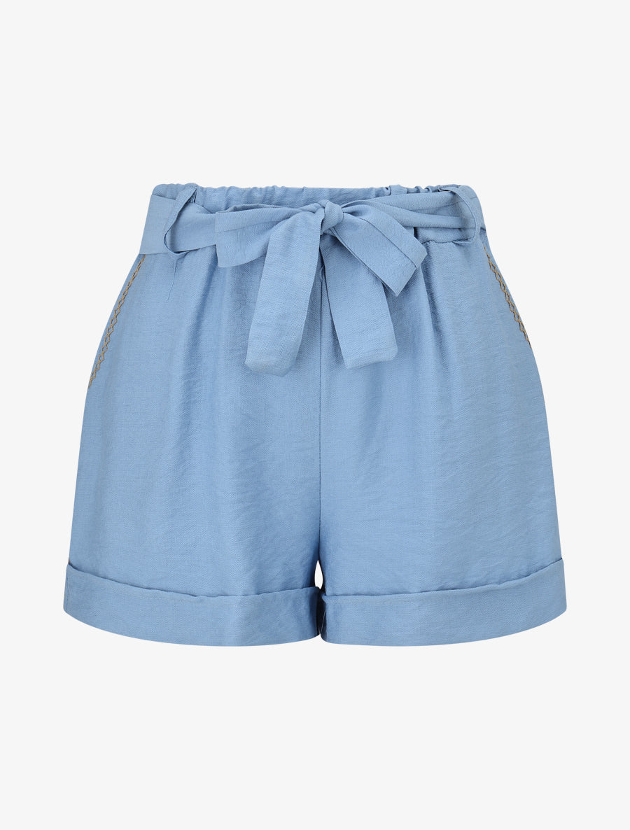 Short uni à revers - Bleu ciel - 1