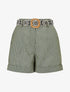 Short rayé ceinturé à revers - Kaki - 1