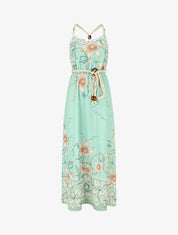 Robe longue imprimé floral à bretelles en corde - Vert d&