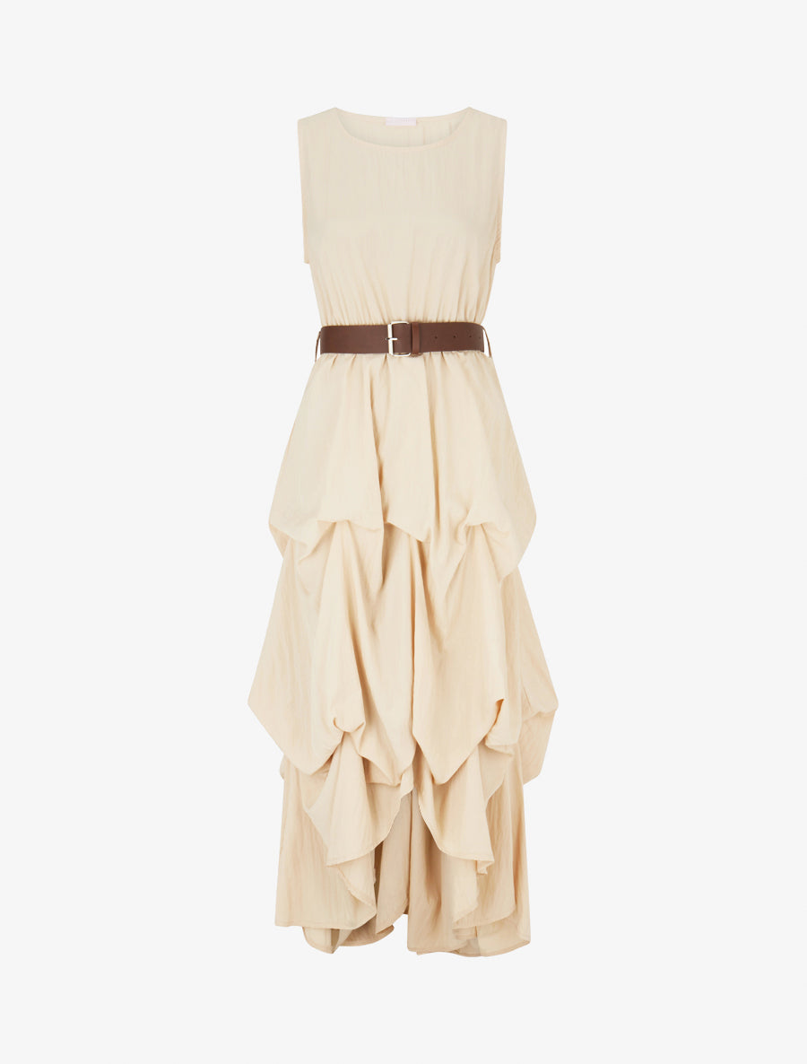 Robe longue sans manches effet bouffant - Beige - 1