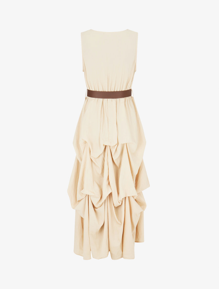 Robe longue sans manches effet bouffant - Beige - 2