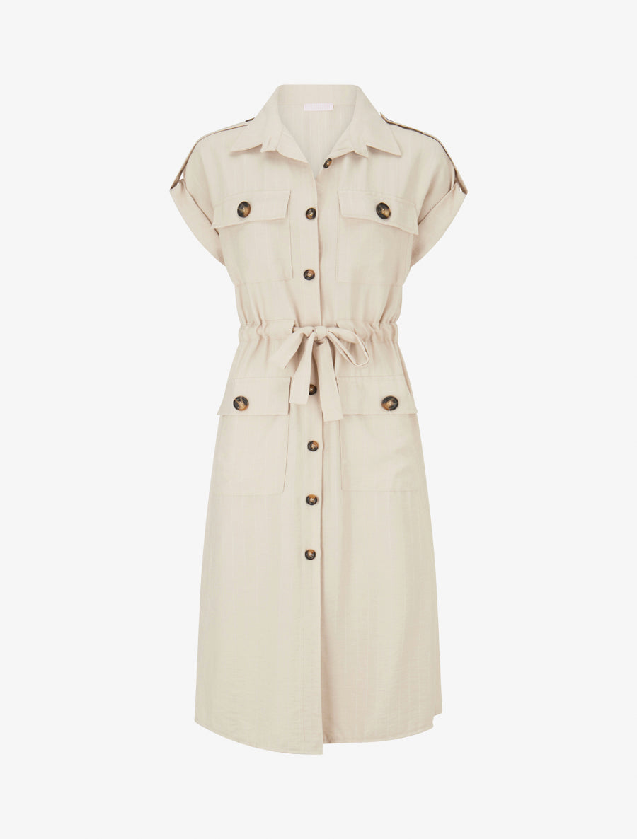 Robe droite à fines rayures - Beige - 1