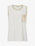 Top uni à poche brodée - Beige - 1