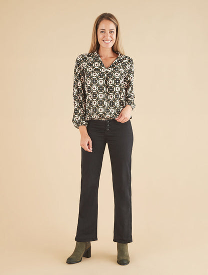 Blouse imprimé fleurs graphiques - Kaki - 4