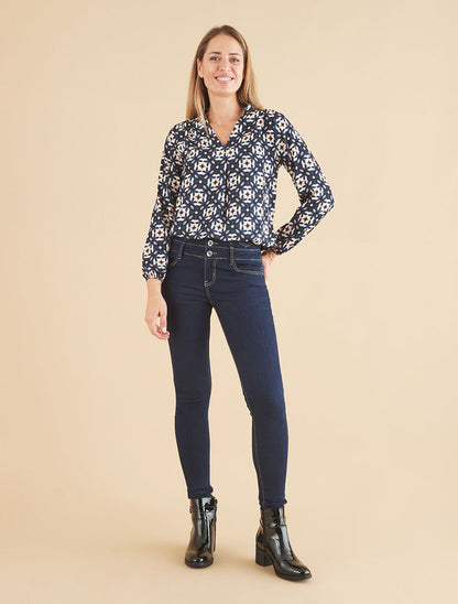 Blouse imprimé fleurs graphiques - Marine - 4