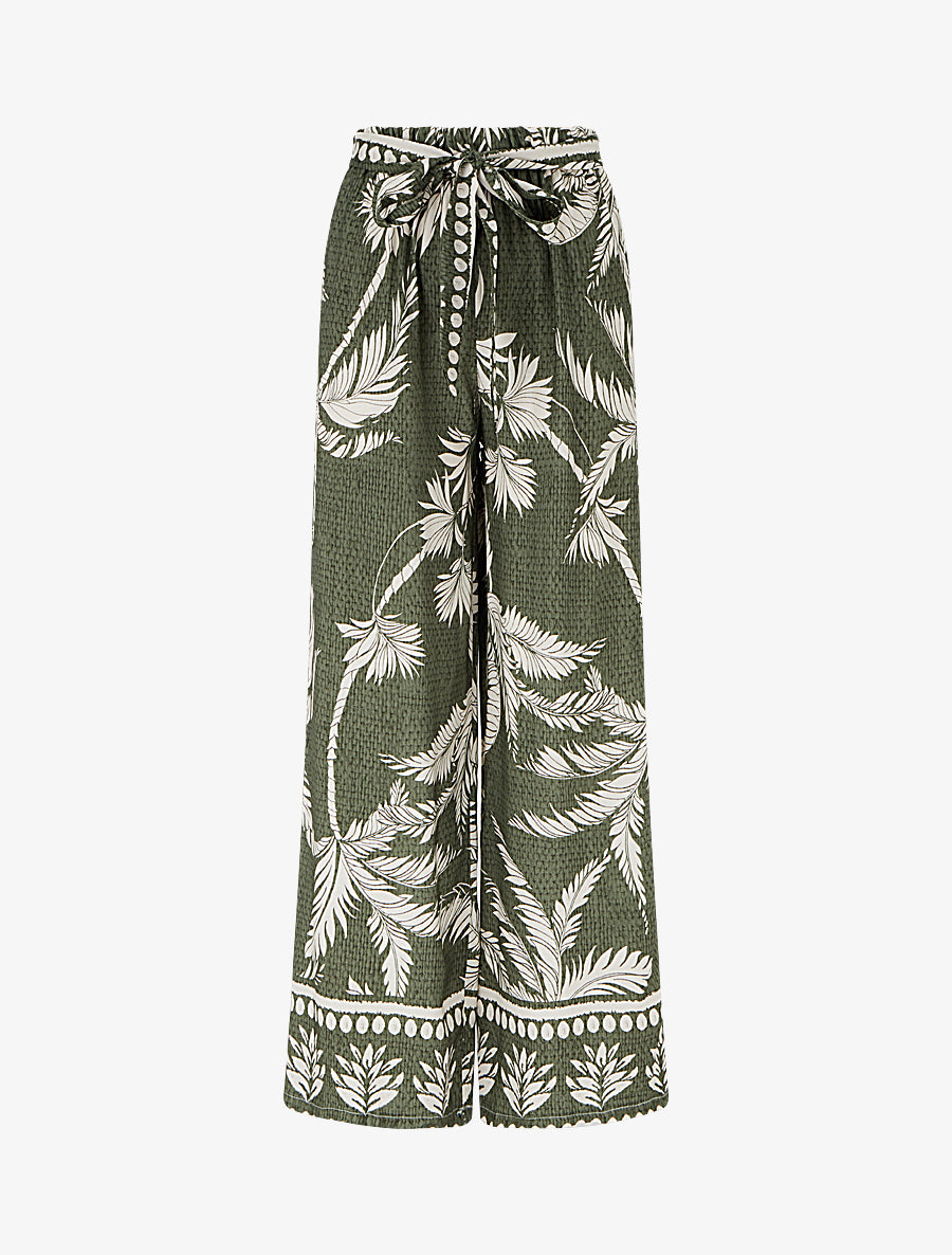 Pantalon élastiqué coupe droite imprimé tropical - Kaki - 1