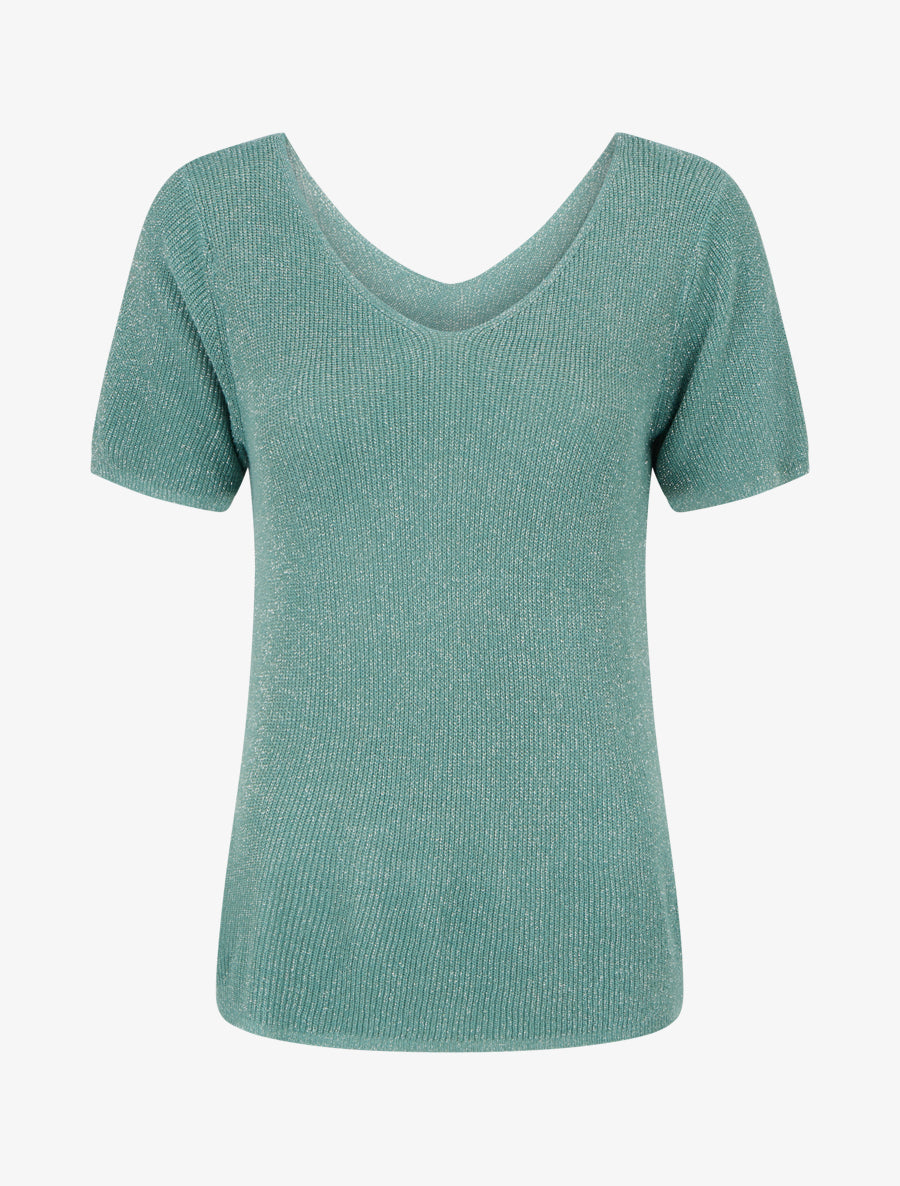Top manches courtes en maille irisée - Vert d&