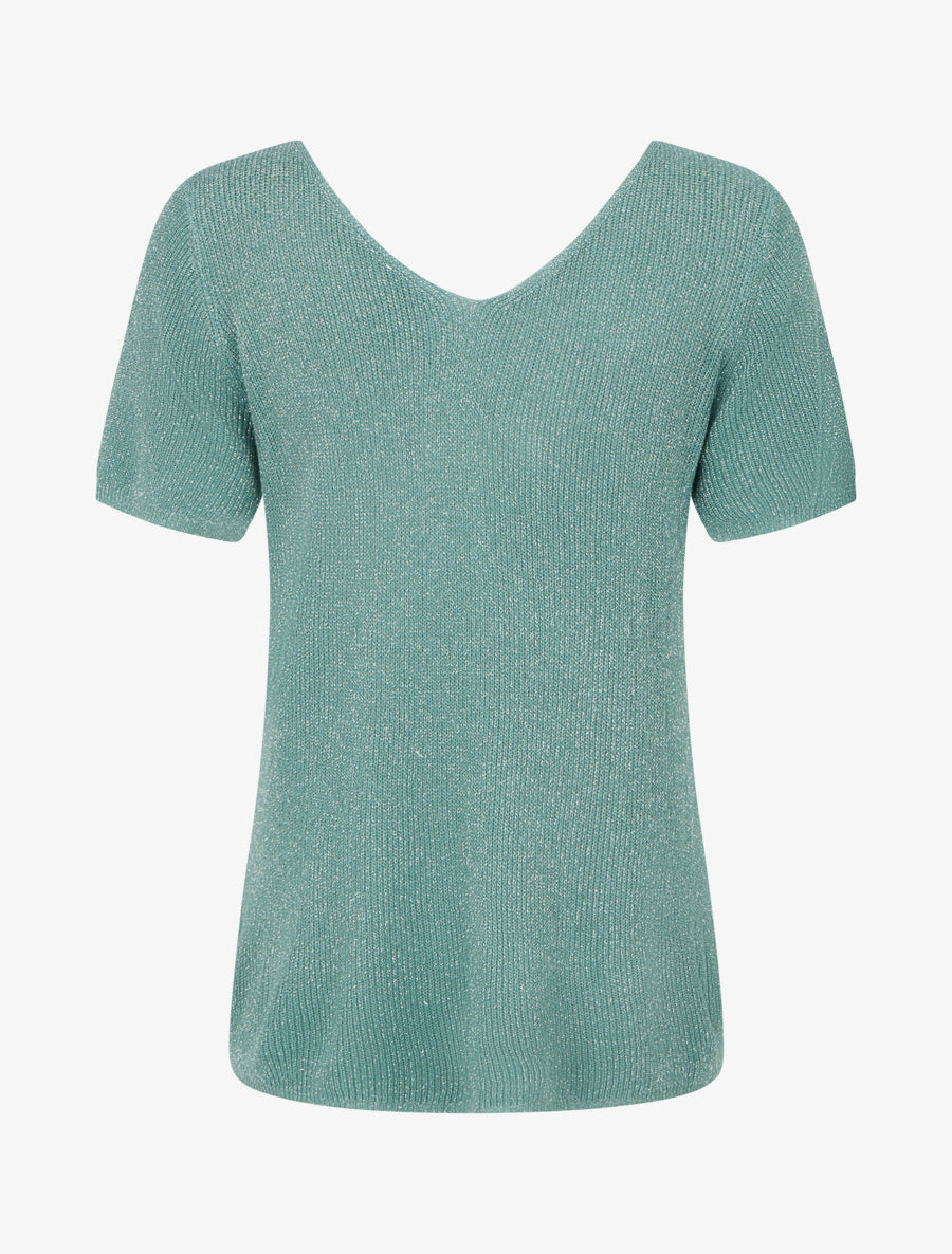 Top manches courtes en maille irisée - Vert d&