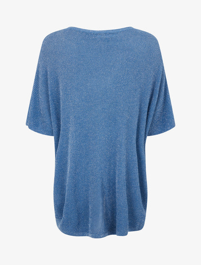 Top oversize en maille fine irisée - Bleu - 2