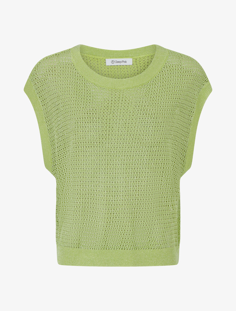 Top filet de pêche en maille irisée - Vert pomme - 1