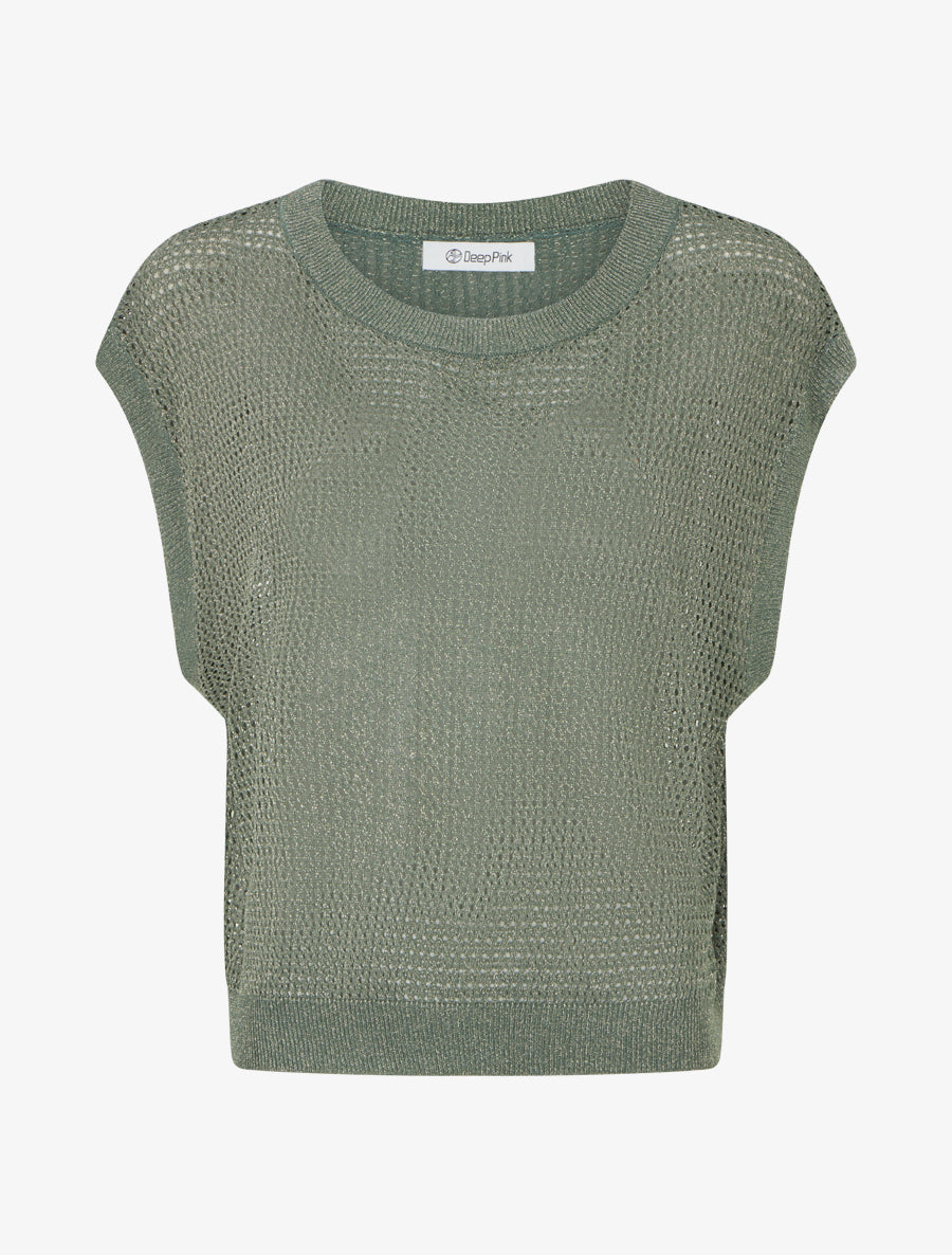 Top filet de pêche en maille irisée - Kaki - 1