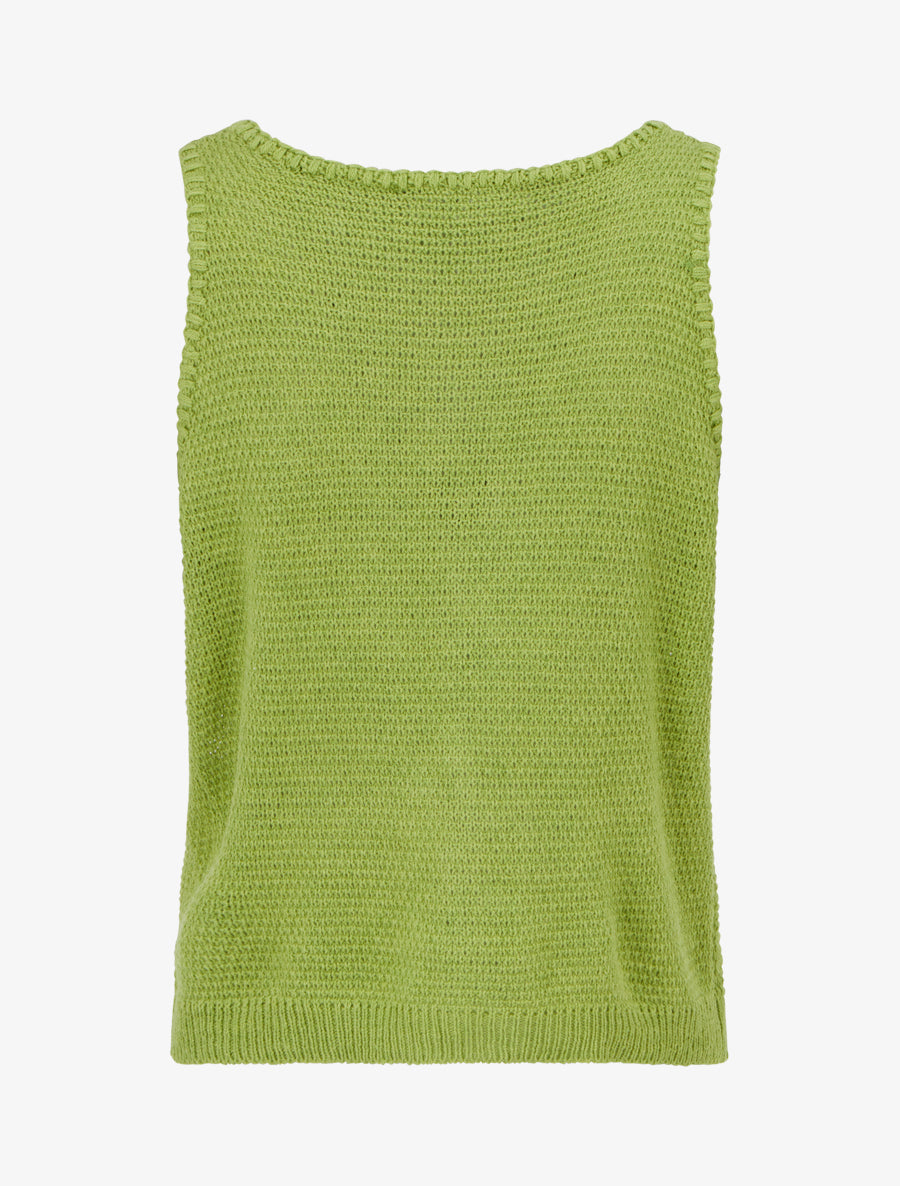 Top boutonné en maille ajourée - Vert pomme - 2