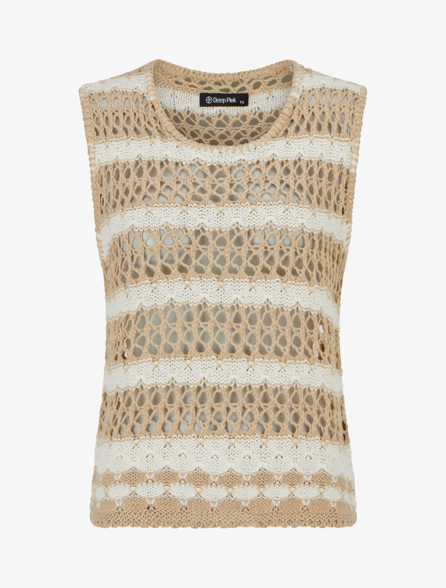 Débardeur tricoté à rayures - Beige - 1