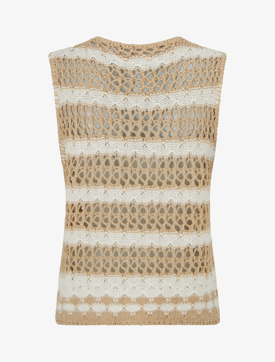 Débardeur tricoté à rayures - Beige - 2