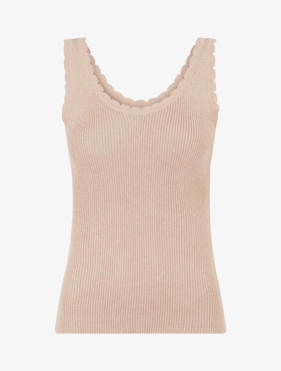 Débardeur festonné en maille irisée - Beige rosé - 1