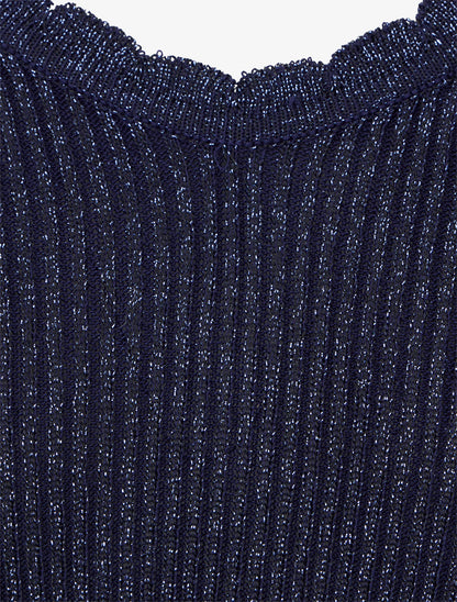 Débardeur festonné en maille irisée - Marine - 3