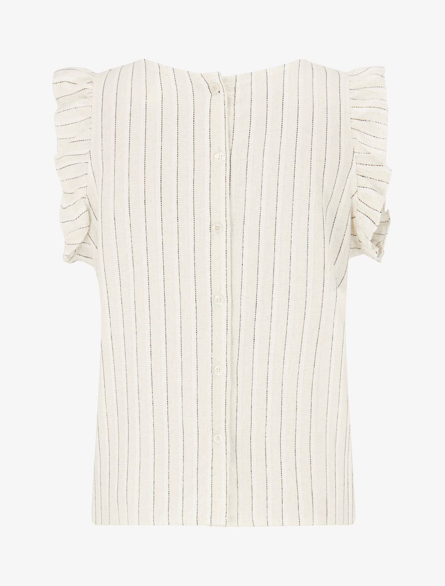 Top droit rayé à mancherons - Beige/noir - 2