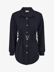 Chemise cintrée à ceinture élastique - Marine - 1