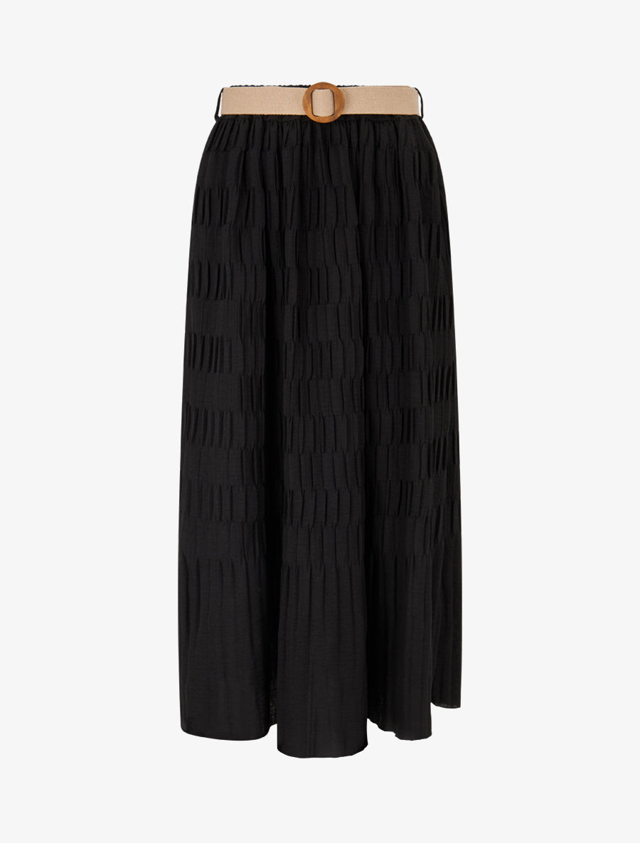 Jupe longue plissée à taille élastiquée - Noir - 1