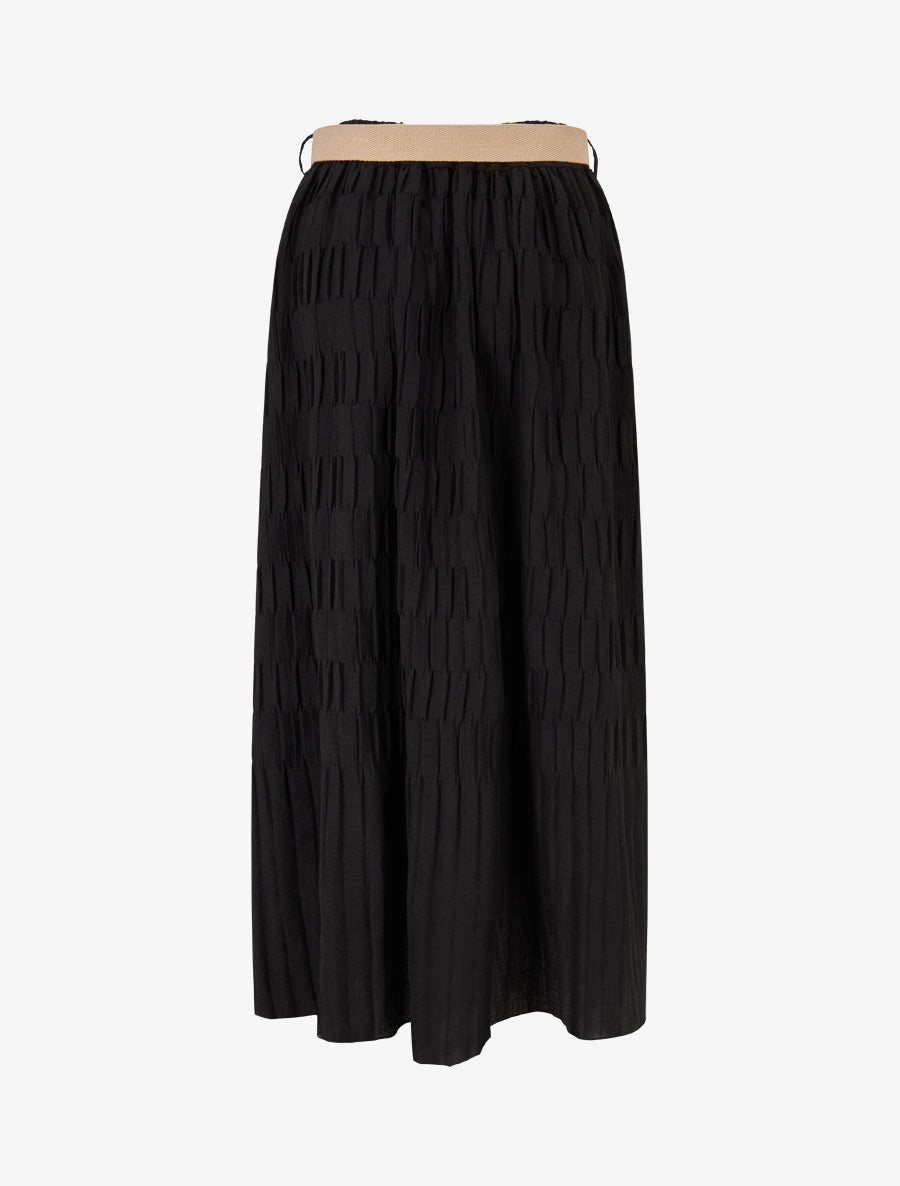 Jupe longue plissée à taille élastiquée - Noir - 2