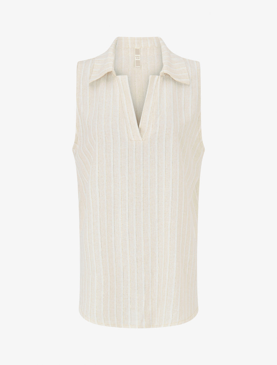 Top sans manches à rayures irisées - Beige - 1