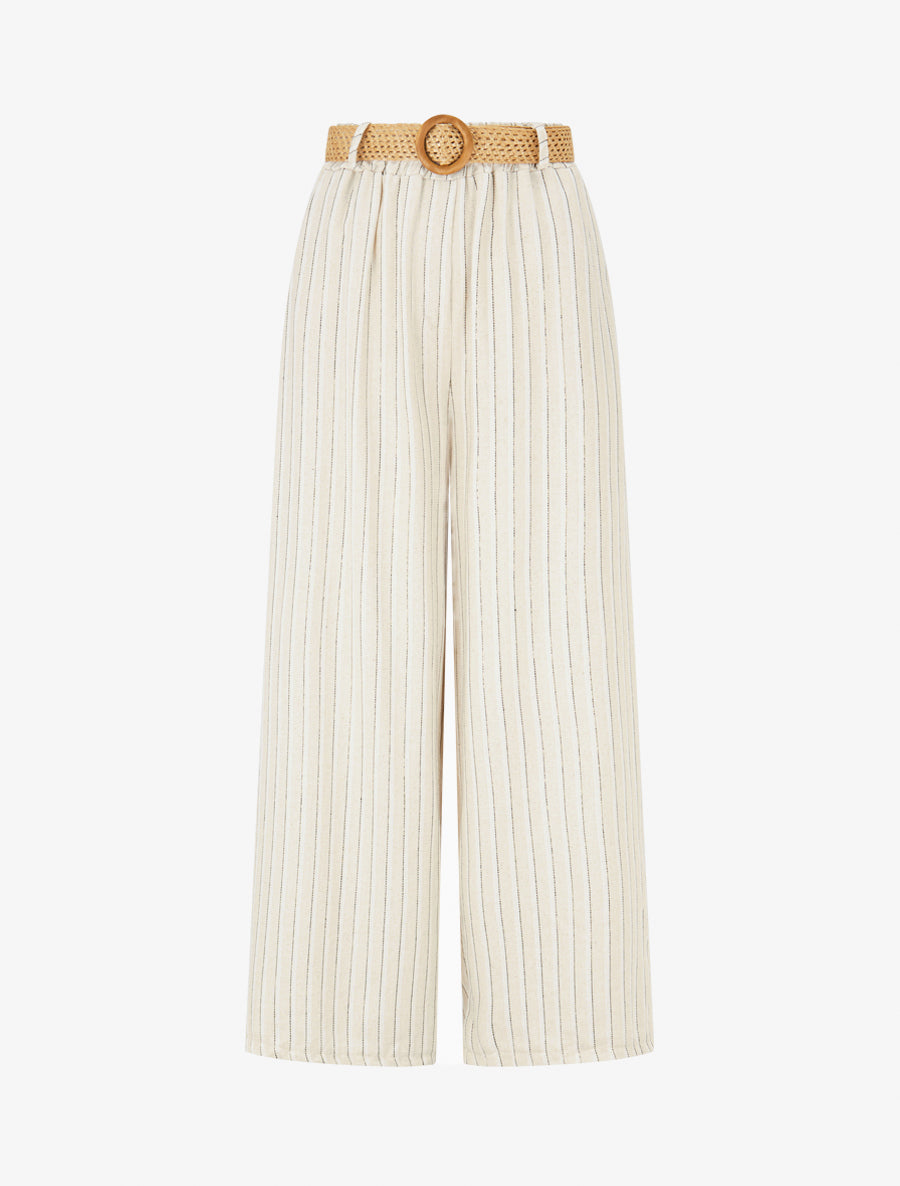 Pantalon élastiqué à rayures irisées - Beige/noir - 1