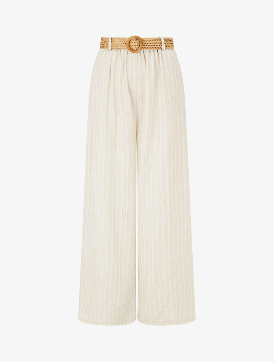 Pantalon élastiqué à rayures irisées - Beige/or - 1