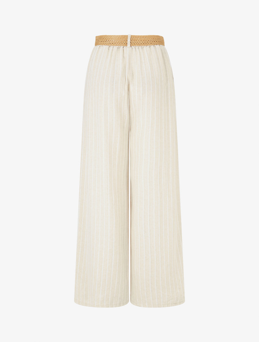 Pantalon élastiqué à rayures irisées - Beige/or - 2