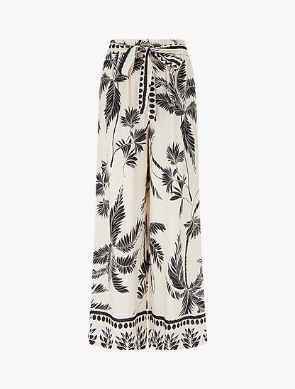 Pantalon élastiqué coupe droite imprimé tropical - Noir - 1