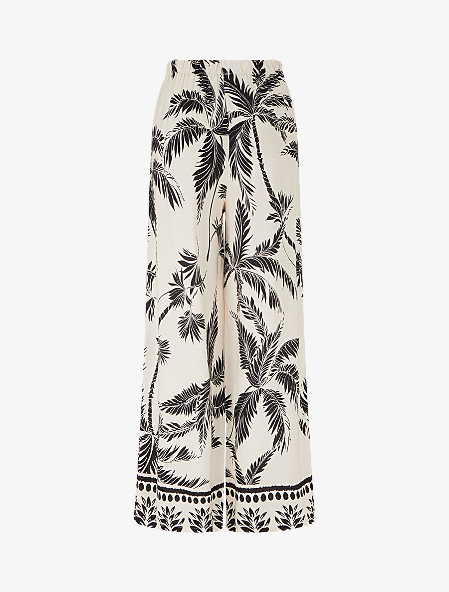 Pantalon élastiqué coupe droite imprimé tropical - Noir - 2
