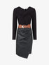 Robe bi-matière à col V froncé - Noir - 1
