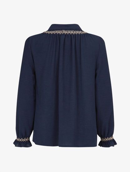 Blouse droite à détail brodé - Marine - 2