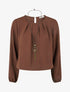 Blouse unie à bords élastiqués - Marron - 1