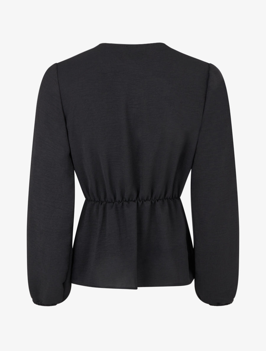 Blouse unie à empiècement bijou - Noir - 2