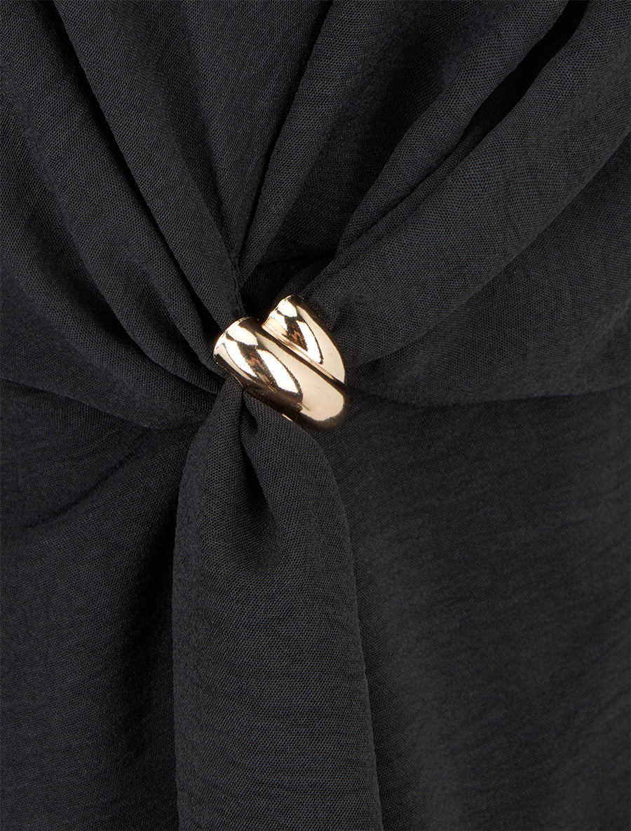 Blouse unie à empiècement bijou - Noir - 3
