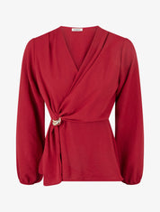 Blouse unie à empiècement bijou - Bordeaux - 1