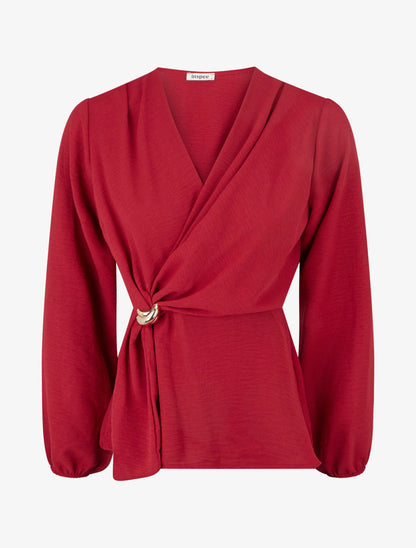 Blouse unie à empiècement bijou - Bordeaux - 1