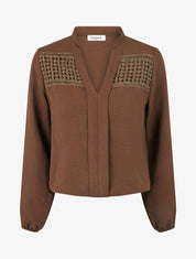 Blouse fluide coupe boule à détail crochet - Marron - 1