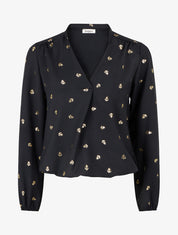 Blouse à manches longues motif ancres irisées - Noir - 1