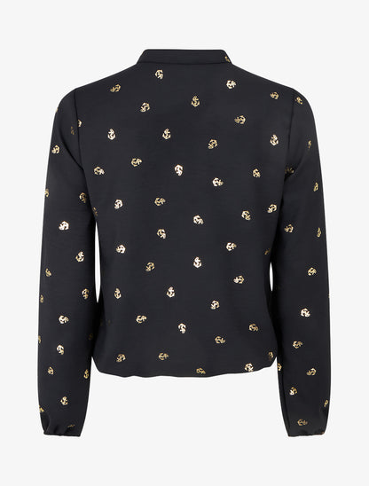 Blouse à manches longues motif ancres irisées - Noir - 2