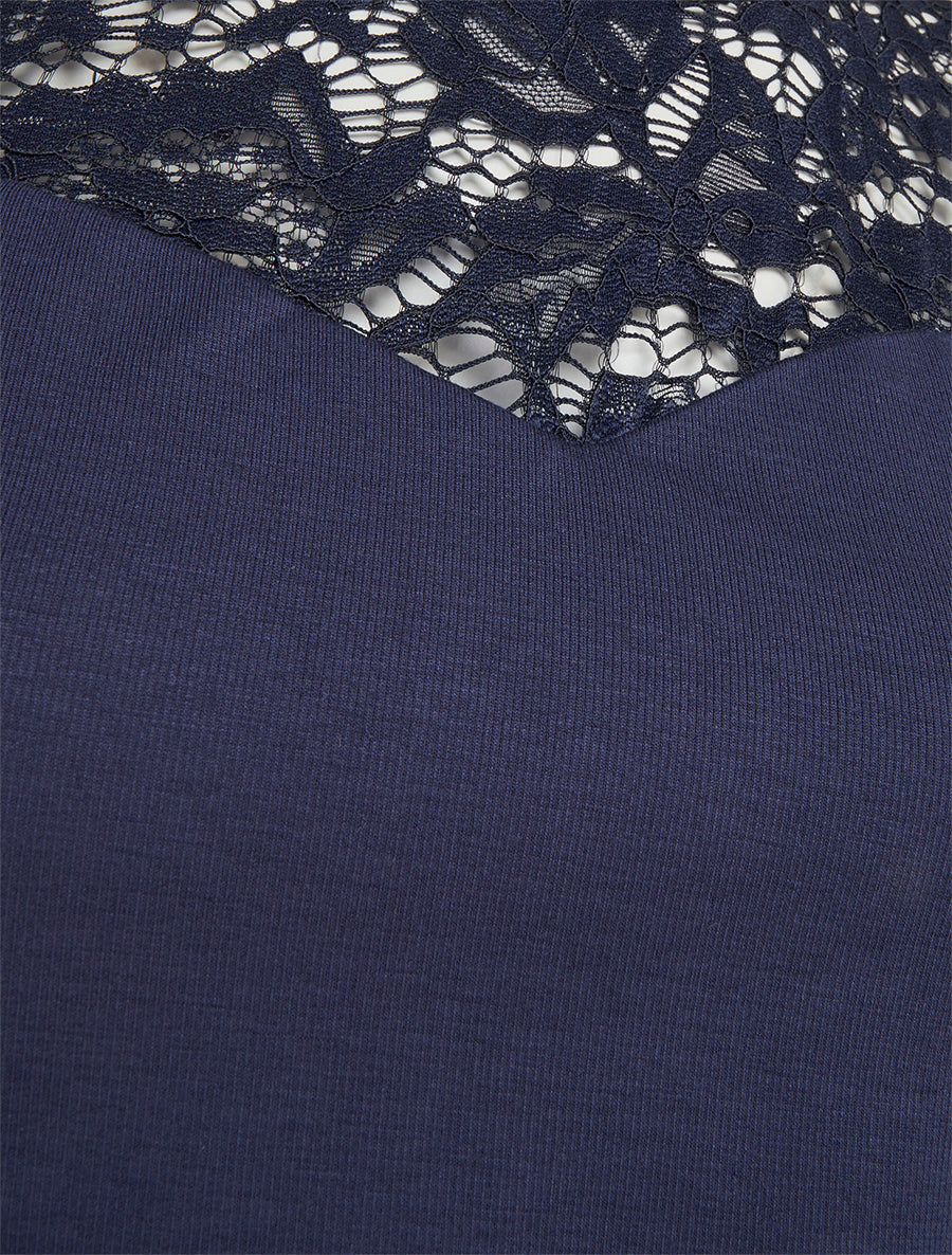 Robe sans manches à col en dentelle - Marine - 3