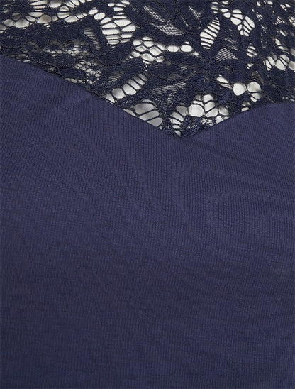 Robe sans manches à col en dentelle - Marine - 3