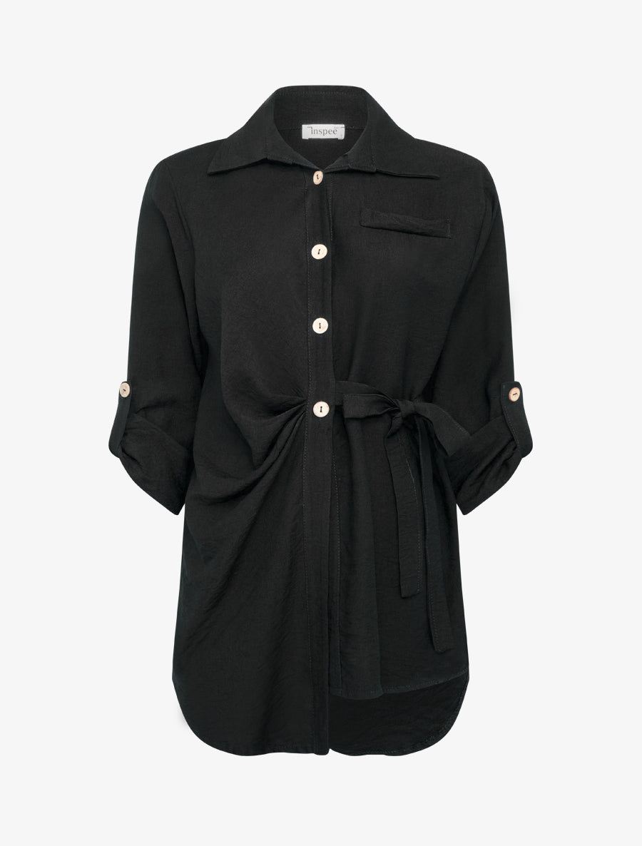 Chemise asymétrique effet drapé - Noir - 1