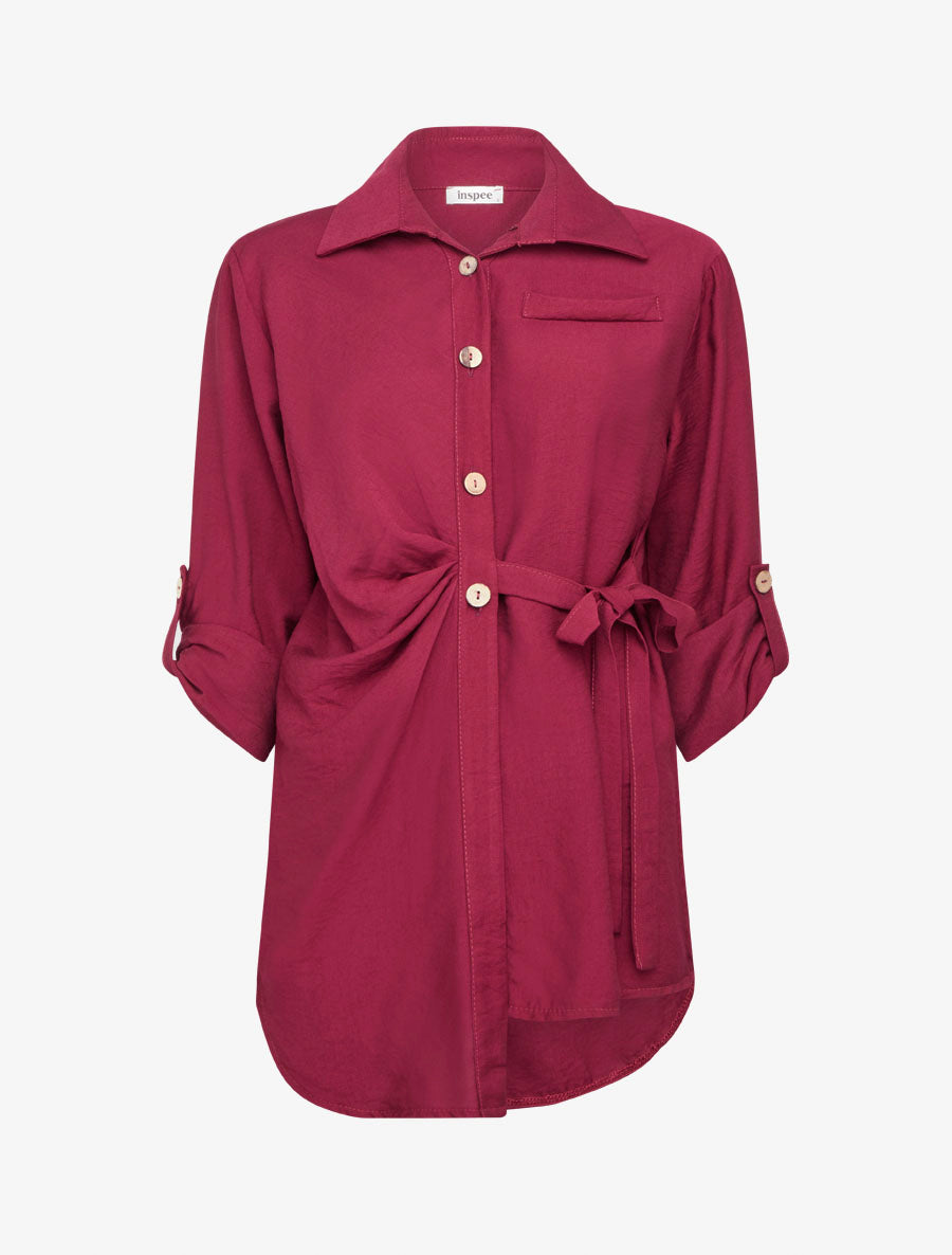 Chemise asymétrique effet drapé - Bordeaux - 1