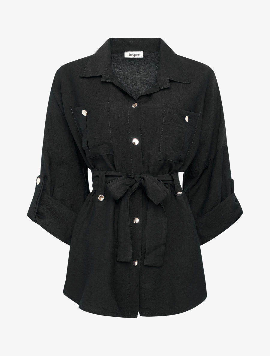 Chemise fluide ceinturée - Noir - 1