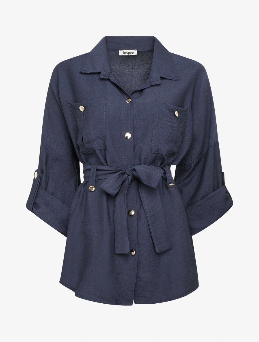 Chemise fluide ceinturée - Marine - 1