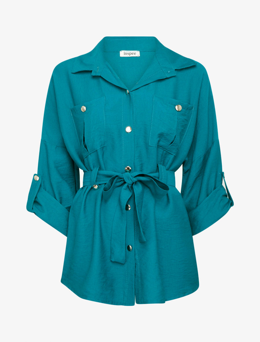 Chemise fluide ceinturée - Bleu canard - 1