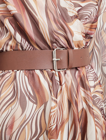 Robe col cache-coeur imprimé graphique - Marron - 3
