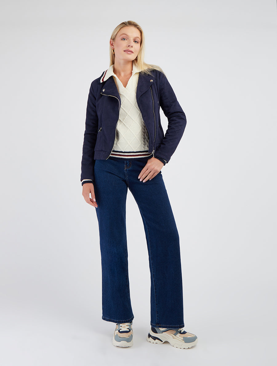 Veste en suédine style perfecto - Marine - 8