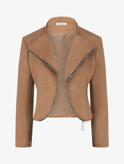 Veste en suédine à zip décoratif - Camel - 1
